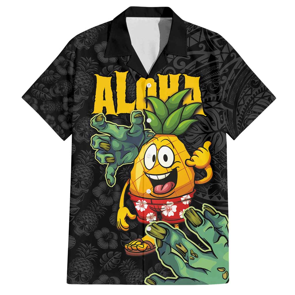Hawaiian Halloween Family Matching Tank Maxi Dress and Hawaiian Shirt Aloha Pinapple with Mysterious Hands and Polynesian Tribal Tattoo LT03 Dad's Shirt - Short Sleeve Black - Polynesian Pride