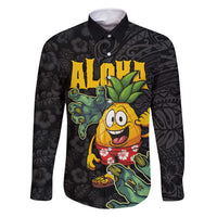 Hawaiian Halloween Family Matching Tank Maxi Dress and Hawaiian Shirt Aloha Pinapple with Mysterious Hands and Polynesian Tribal Tattoo LT03 Dad's Shirt - Long Sleeve Black - Polynesian Pride