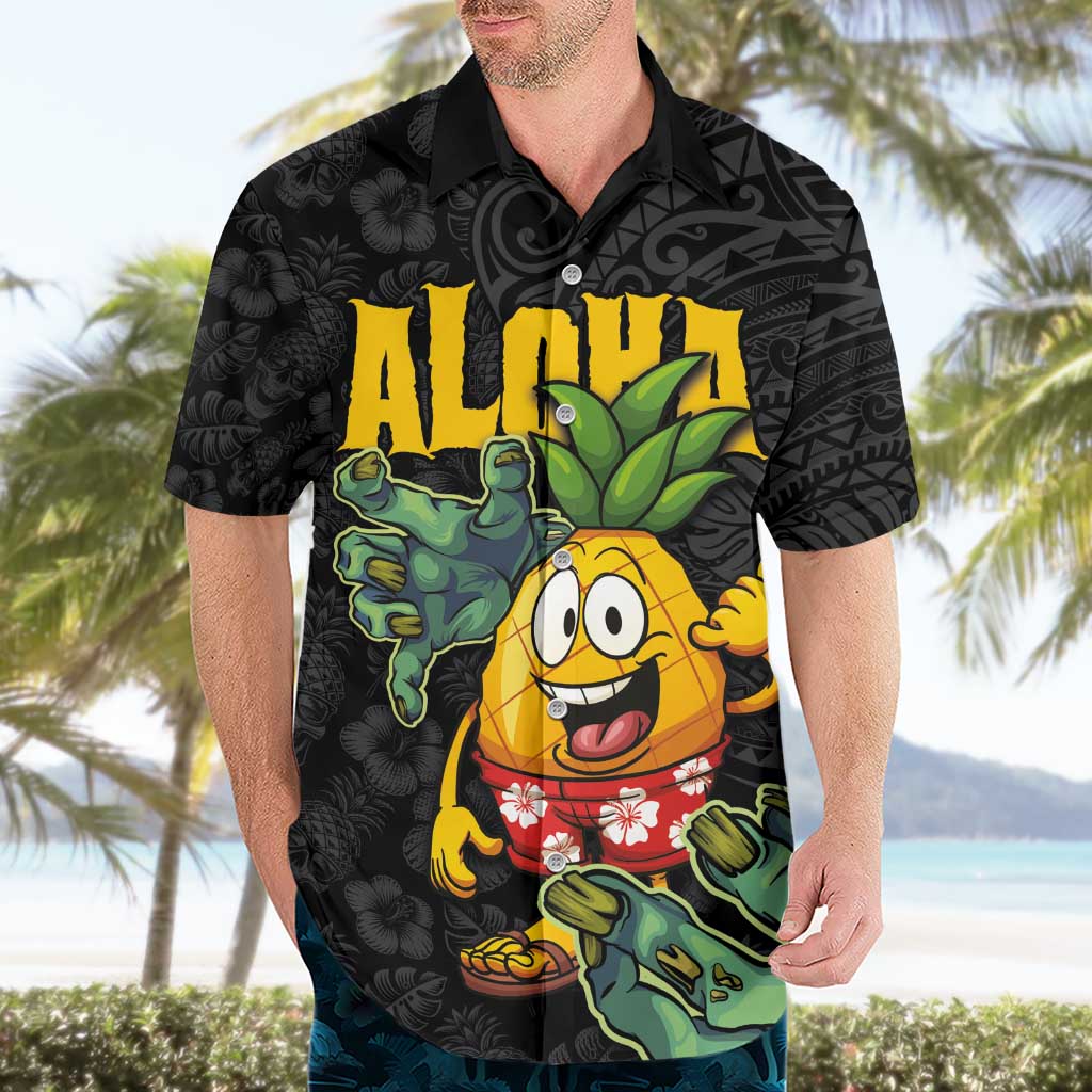 Hawaiian Halloween Hawaiian Shirt Aloha Pinapple with Mysterious Hands and Polynesian Tribal Tattoo LT03 - Polynesian Pride