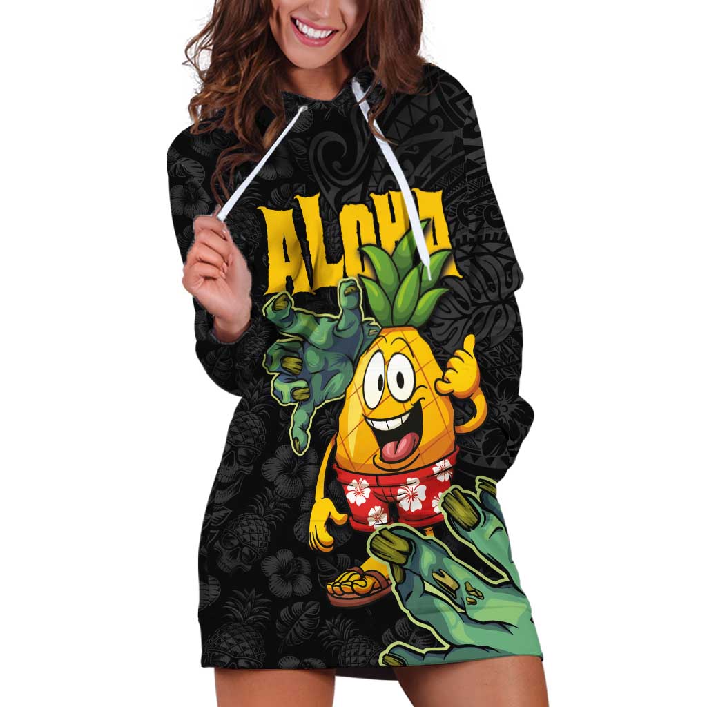 Hawaiian Halloween Hoodie Dress Aloha Pinapple with Mysterious Hands and Polynesian Tribal Tattoo LT03 Black - Polynesian Pride