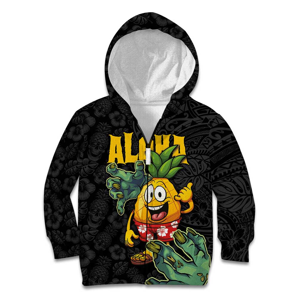 Hawaiian Halloween Kid Hoodie Aloha Pinapple with Mysterious Hands and Polynesian Tribal Tattoo LT03 Zip Hoodie Black - Polynesian Pride