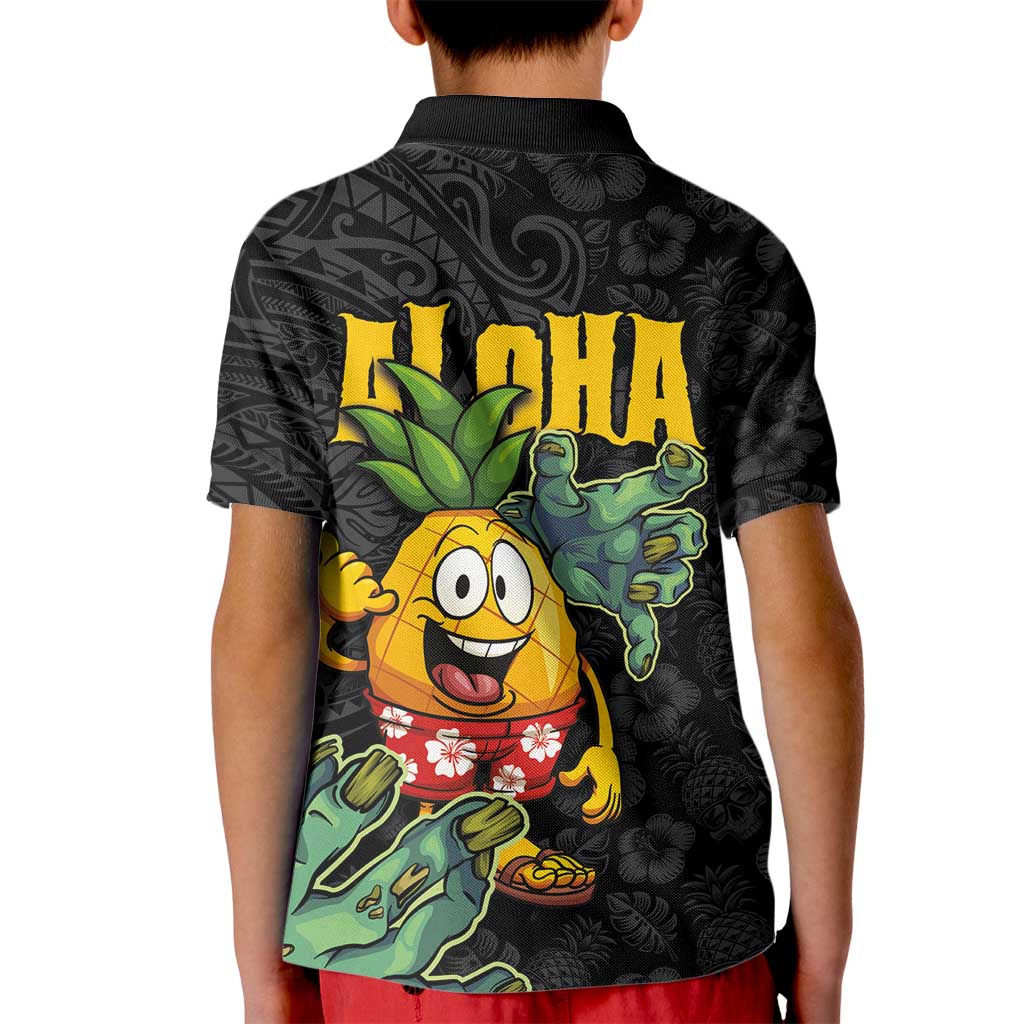 Hawaiian Halloween Kid Polo Shirt Aloha Pinapple with Mysterious Hands and Polynesian Tribal Tattoo LT03 - Polynesian Pride