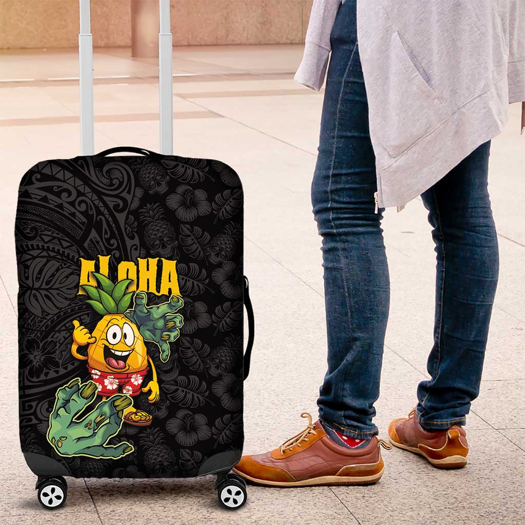 Hawaiian Halloween Luggage Cover Aloha Pinapple with Mysterious Hands and Polynesian Tribal Tattoo LT03 Black - Polynesian Pride
