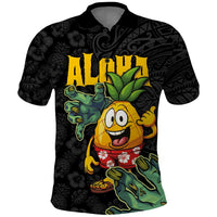 Hawaiian Halloween Polo Shirt Aloha Pinapple with Mysterious Hands and Polynesian Tribal Tattoo LT03 Black - Polynesian Pride