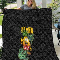 Hawaiian Halloween Quilt Aloha Pinapple with Mysterious Hands and Polynesian Tribal Tattoo LT03 Black - Polynesian Pride