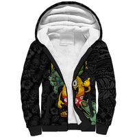 Hawaiian Halloween Sherpa Hoodie Aloha Pinapple with Mysterious Hands and Polynesian Tribal Tattoo LT03 Unisex Black - Polynesian Pride