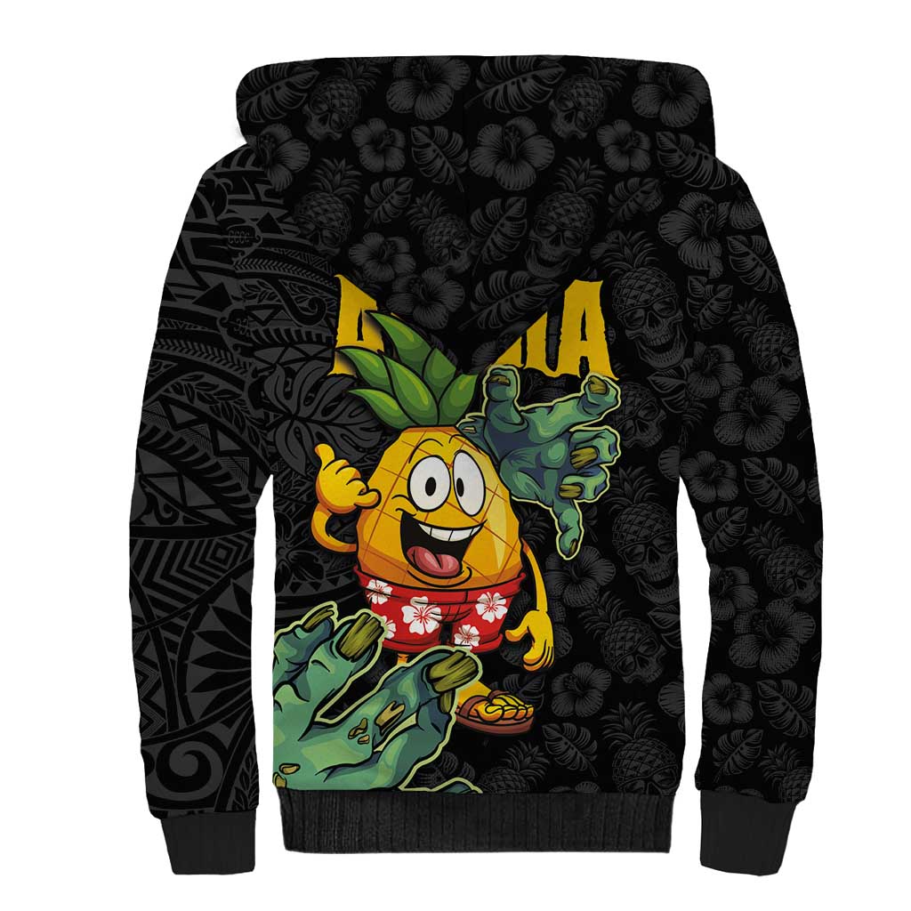 Hawaiian Halloween Sherpa Hoodie Aloha Pinapple with Mysterious Hands and Polynesian Tribal Tattoo LT03 - Polynesian Pride