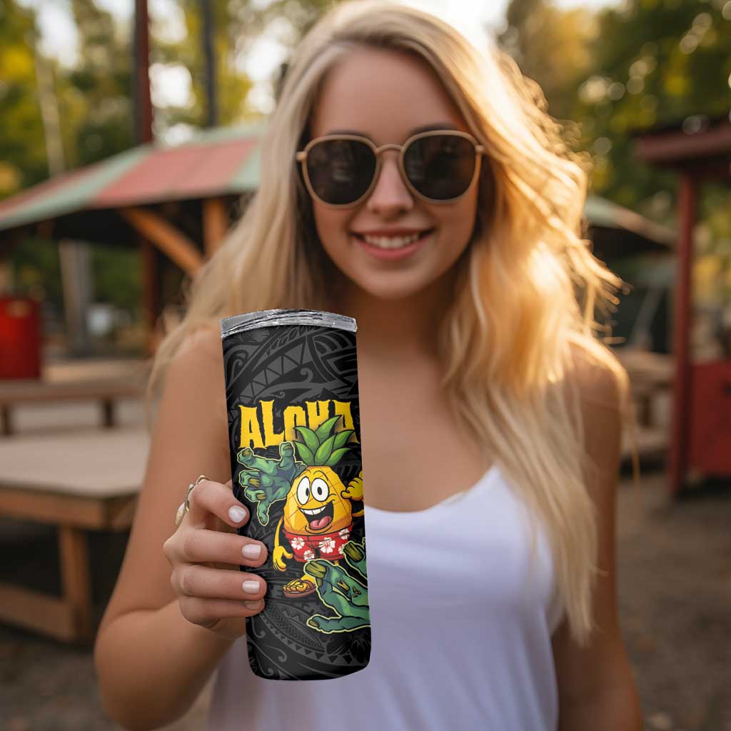 Hawaiian Halloween Skinny Tumbler Aloha Pinapple with Mysterious Hands and Polynesian Tribal Tattoo LT03 - Polynesian Pride