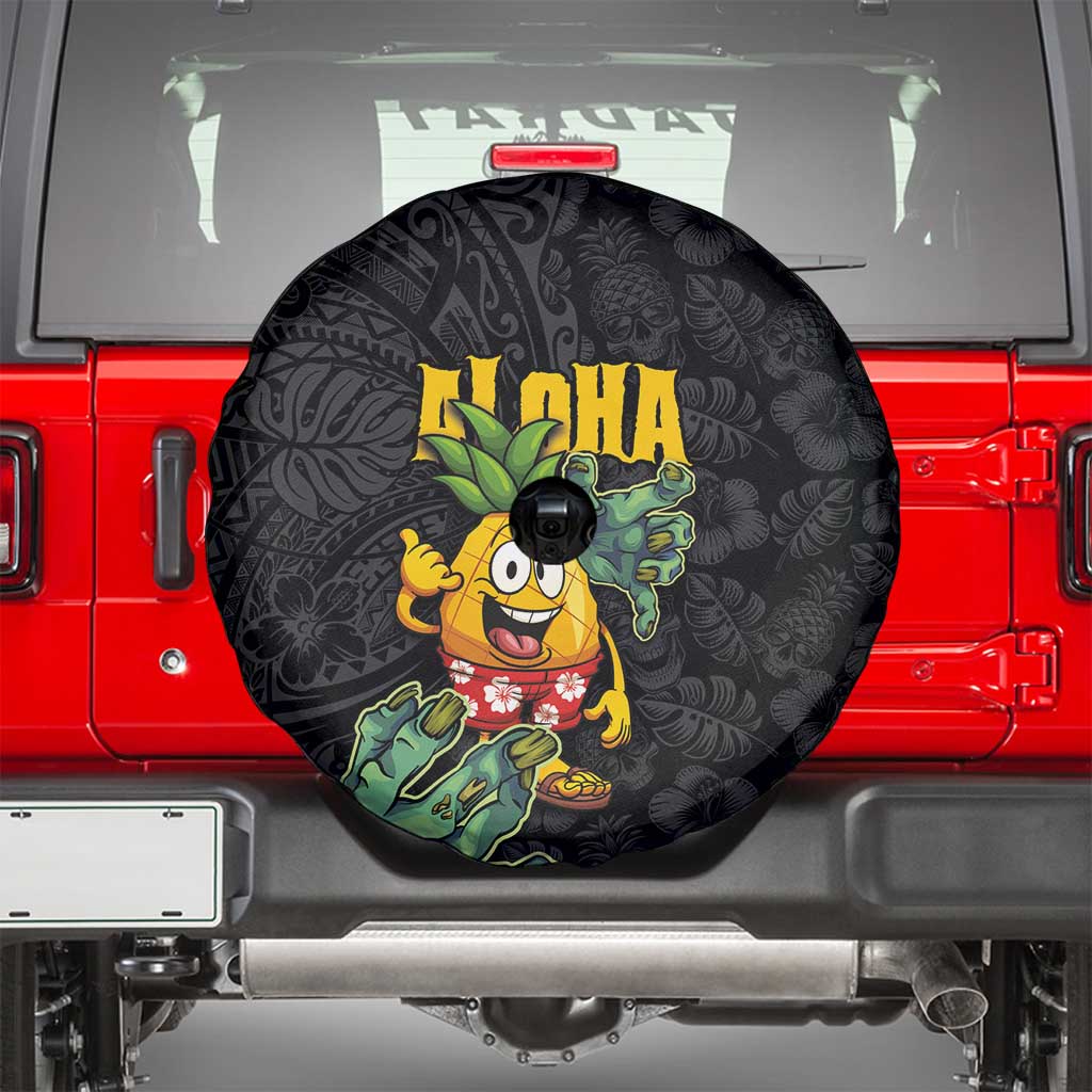 Hawaiian Halloween Spare Tire Cover Aloha Pinapple with Mysterious Hands and Polynesian Tribal Tattoo LT03 - Polynesian Pride
