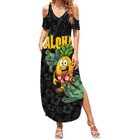 Hawaiian Halloween Summer Maxi Dress Aloha Pinapple with Mysterious Hands and Polynesian Tribal Tattoo LT03 Women Black - Polynesian Pride