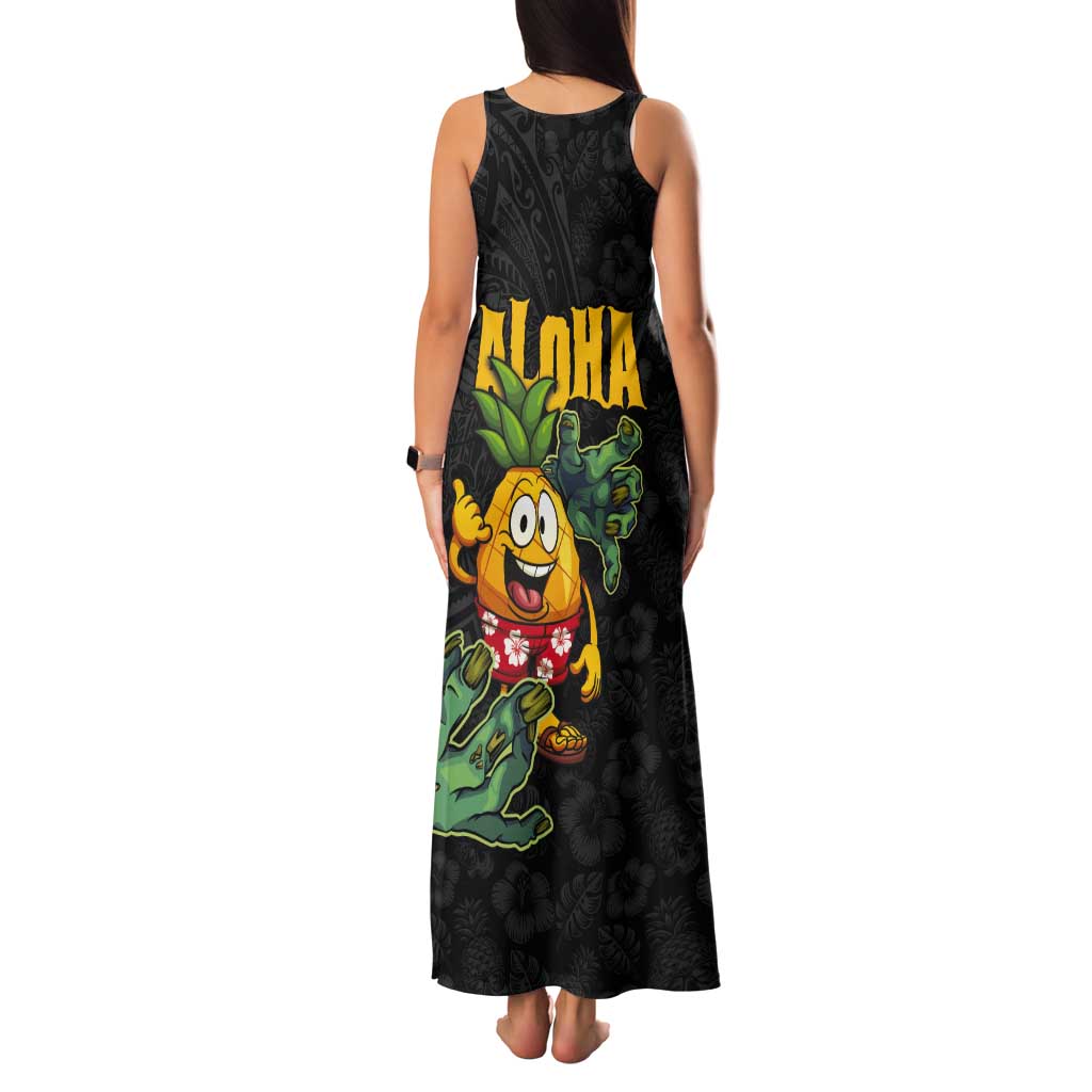 Hawaiian Halloween Tank Maxi Dress Aloha Pinapple with Mysterious Hands and Polynesian Tribal Tattoo LT03 - Polynesian Pride