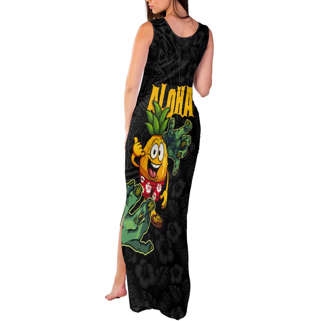 Hawaiian Halloween Tank Maxi Dress Aloha Pinapple with Mysterious Hands and Polynesian Tribal Tattoo LT03 - Polynesian Pride