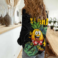 Hawaiian Halloween Women Casual Shirt Aloha Pinapple with Mysterious Hands and Polynesian Tribal Tattoo LT03 - Polynesian Pride