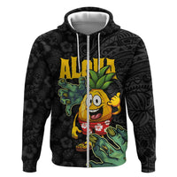 Hawaiian Halloween Zip Hoodie Aloha Pinapple with Mysterious Hands and Polynesian Tribal Tattoo LT03 Zip Hoodie Black - Polynesian Pride