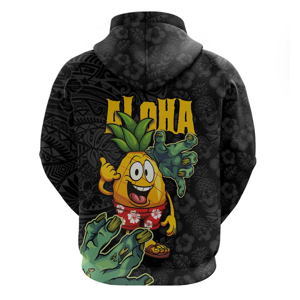 Hawaiian Halloween Zip Hoodie Aloha Pinapple with Mysterious Hands and Polynesian Tribal Tattoo LT03 - Polynesian Pride