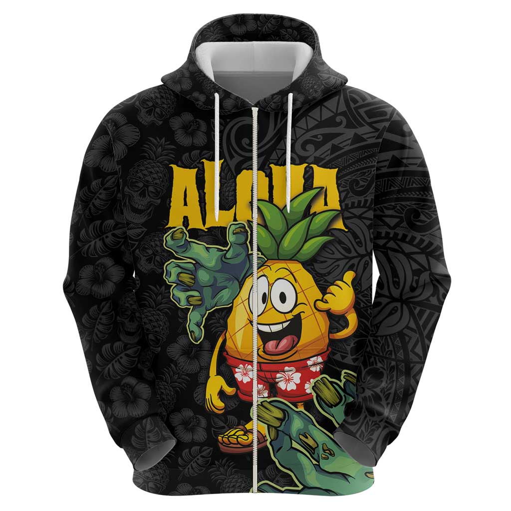 Hawaiian Halloween Zip Hoodie Aloha Pinapple with Mysterious Hands and Polynesian Tribal Tattoo LT03 - Polynesian Pride
