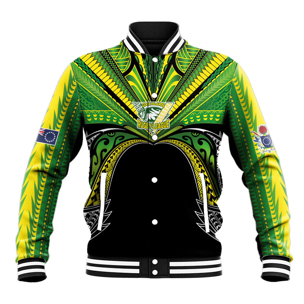 Cook Islands Rugby League Custom Baseball Jacket Polynesian and Tatau Tribal Art - Black Color LT03 Unisex Black - Polynesian Pride