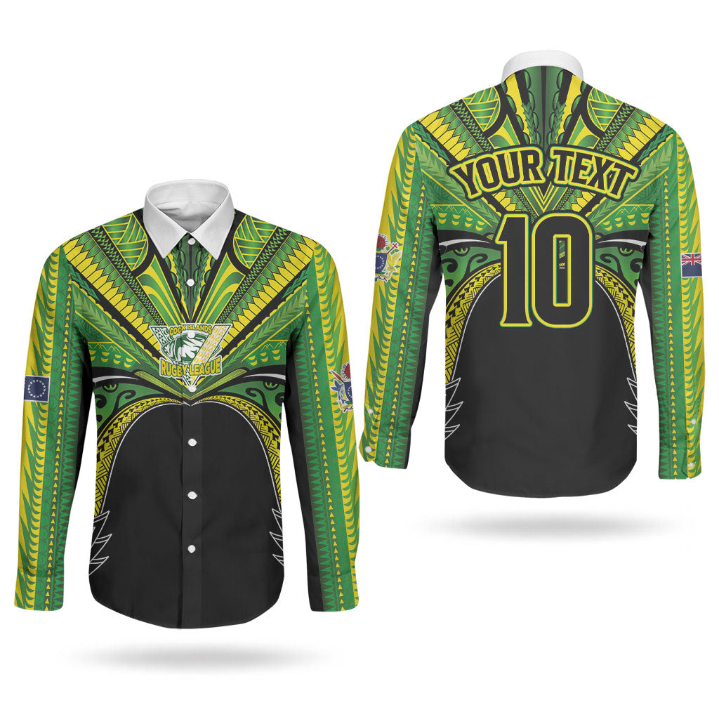 Cook Islands Rugby League Custom Couples Matching Off The Shoulder Long Sleeve Dress and Long Sleeve Button Shirt Polynesian and Tatau Tribal Art - Black Color LT03 - Polynesian Pride