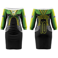 Cook Islands Rugby League Custom Couples Matching Off The Shoulder Long Sleeve Dress and Long Sleeve Button Shirt Polynesian and Tatau Tribal Art - Black Color LT03 - Polynesian Pride