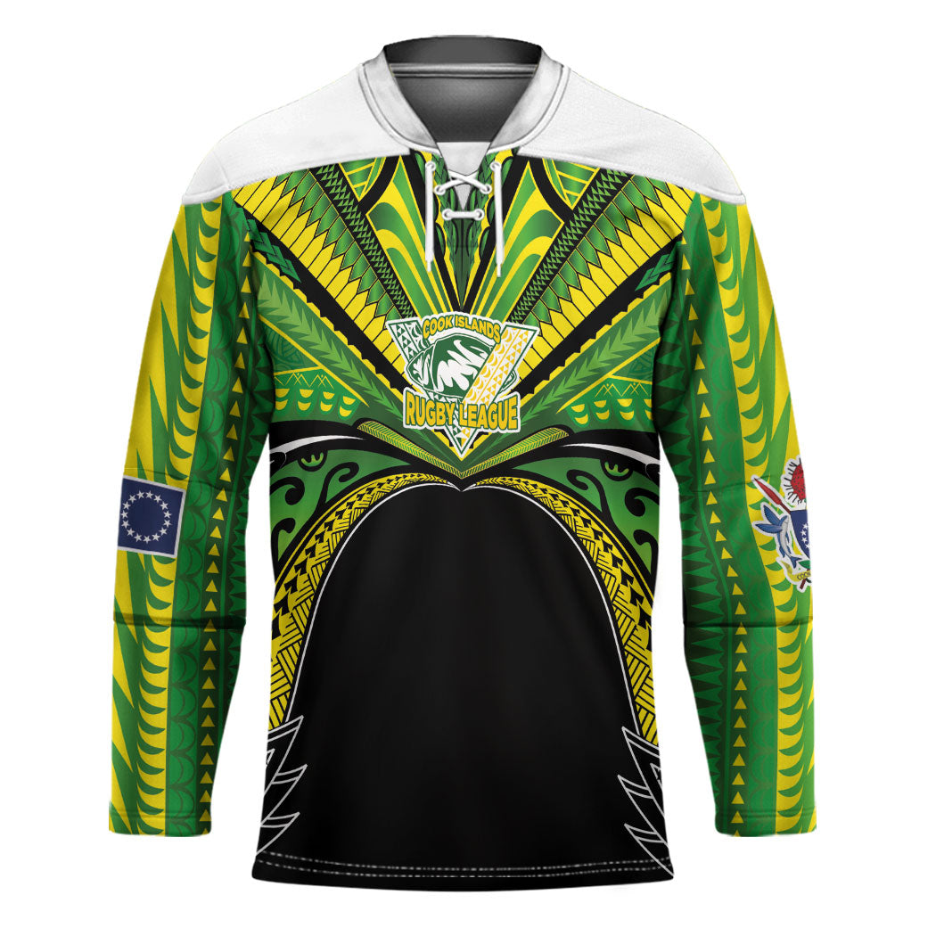 Cook Islands Rugby League Custom Hockey Jersey Polynesian and Tatau Tribal Art - Black Color LT03 Unisex Black - Polynesian Pride