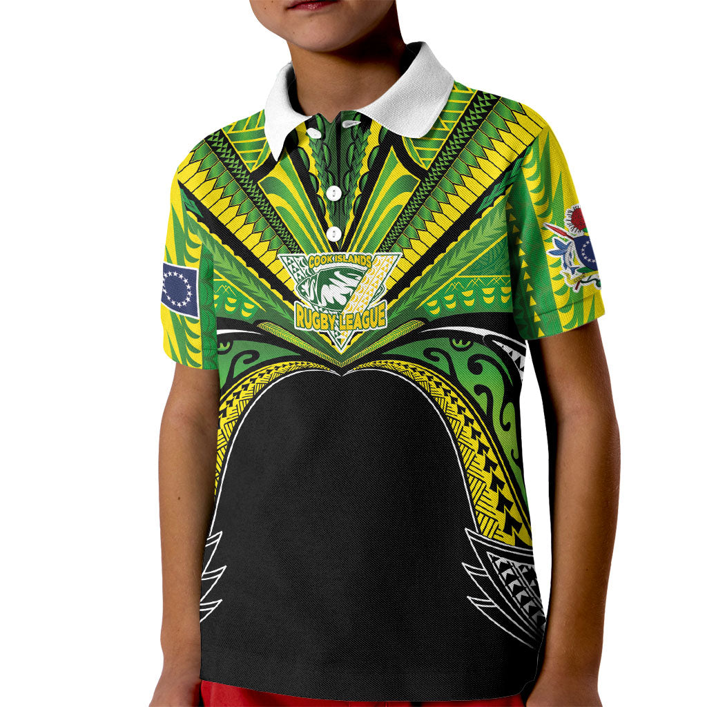 Cook Islands Rugby League Custom Kid Polo Shirt Polynesian and Tatau Tribal Art - Black Color LT03 Kid Black - Polynesian Pride