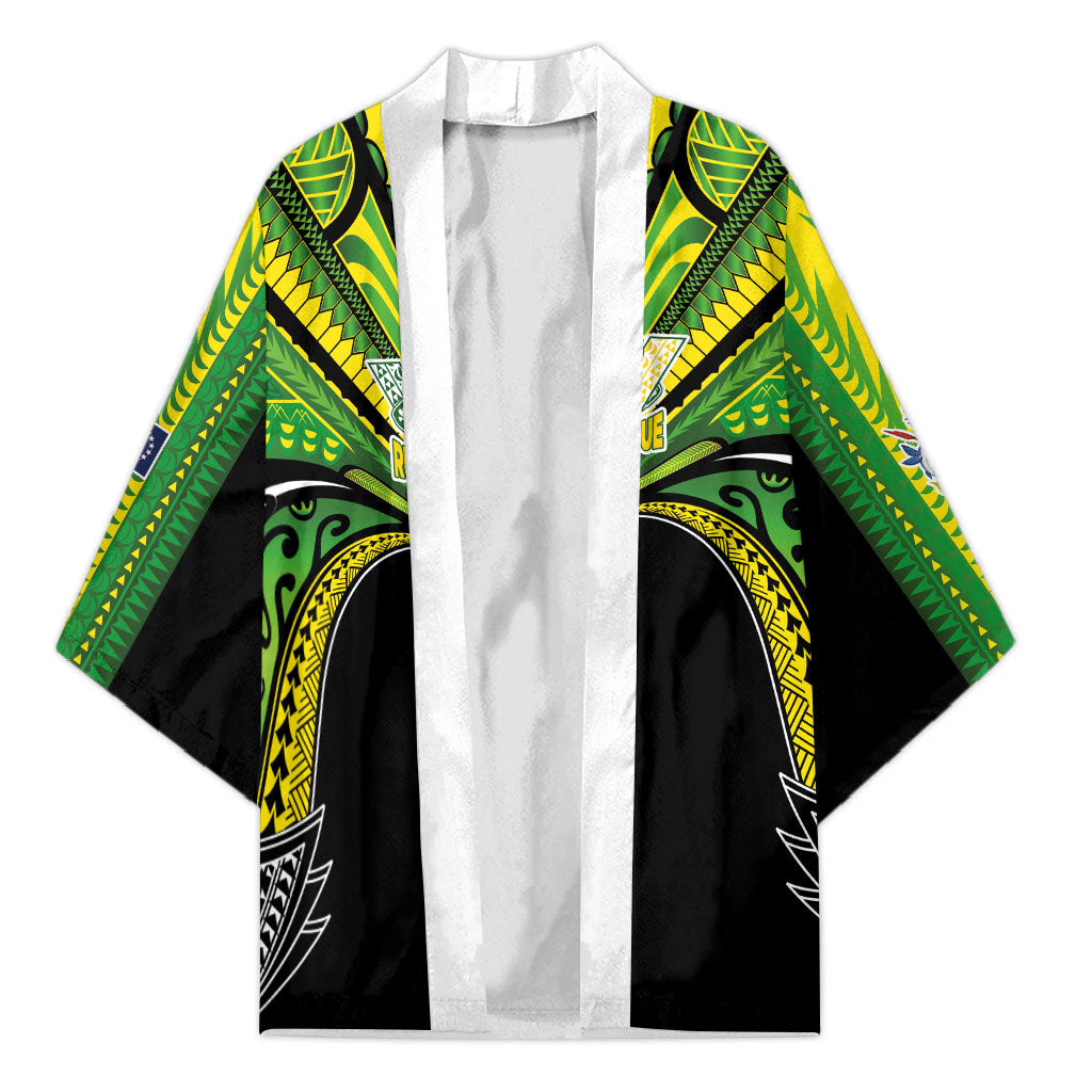 Cook Islands Rugby League Custom Kimono Polynesian and Tatau Tribal Art - Black Color LT03 Unisex Black - Polynesian Pride