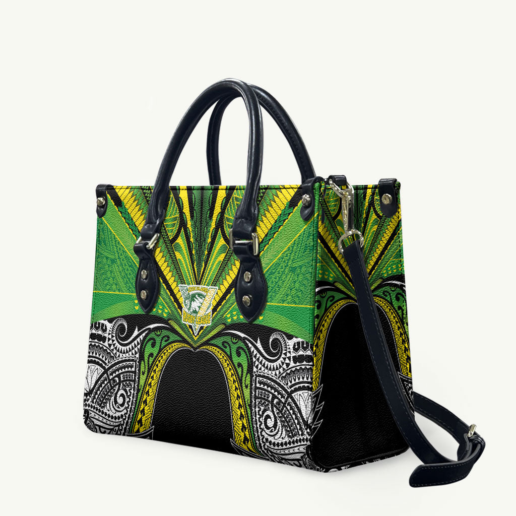 Cook Islands Rugby League Leather Bag Polynesian and Tatau Tribal Art - Black Color