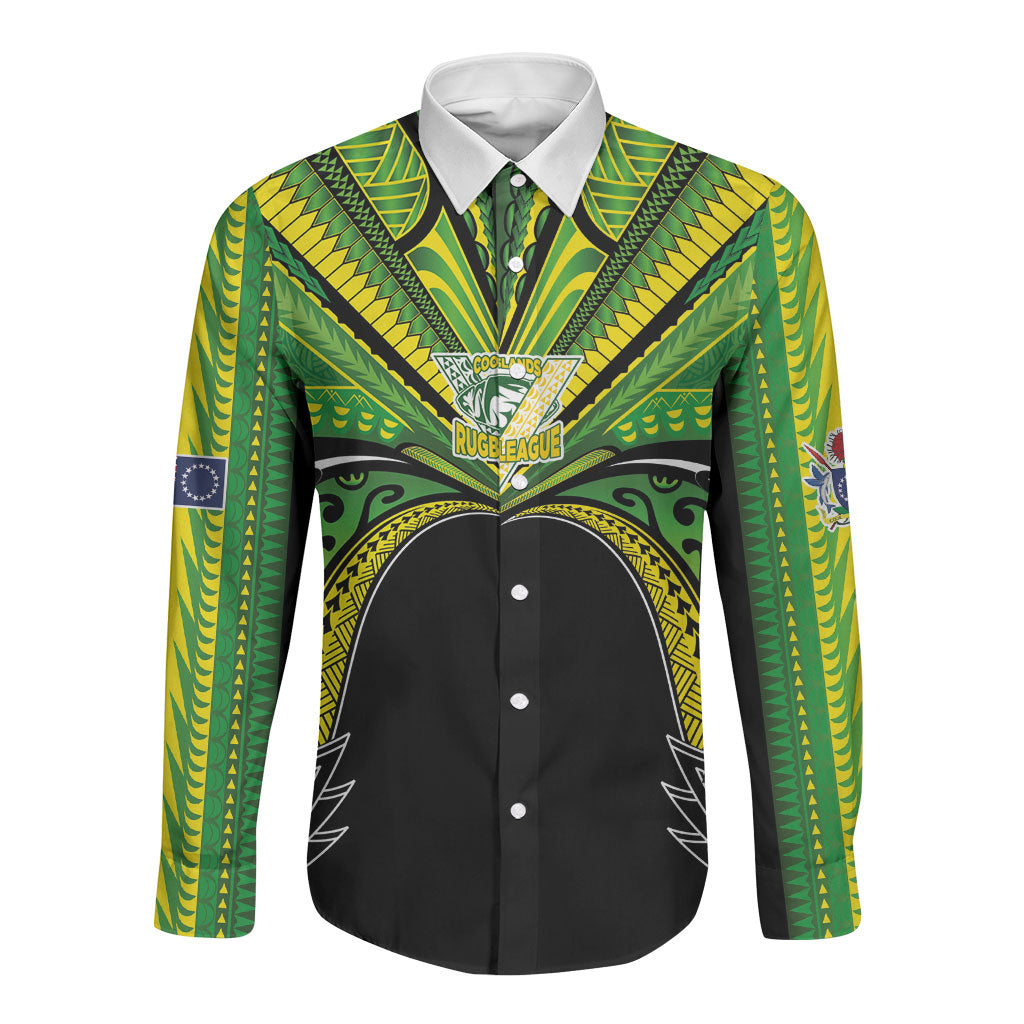 Cook Islands Rugby League Custom Long Sleeve Button Shirt Polynesian and Tatau Tribal Art - Black Color LT03 Unisex Black - Polynesian Pride