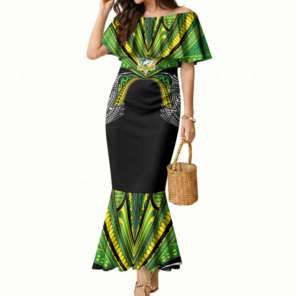 Cook Islands Rugby League Custom Mermaid Dress Polynesian and Tatau Tribal Art - Black Color
