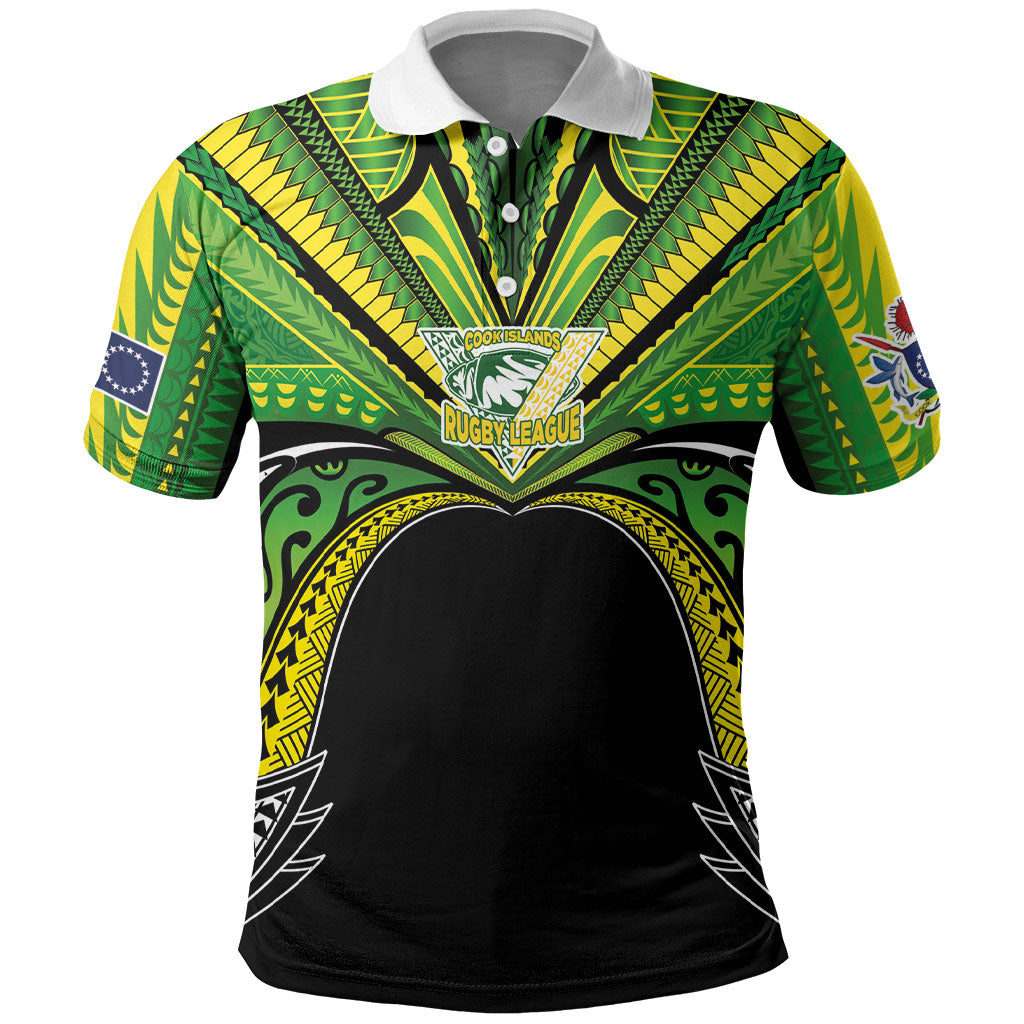 Cook Islands Rugby League Custom Polo Shirt Polynesian and Tatau Tribal Art - Black Color