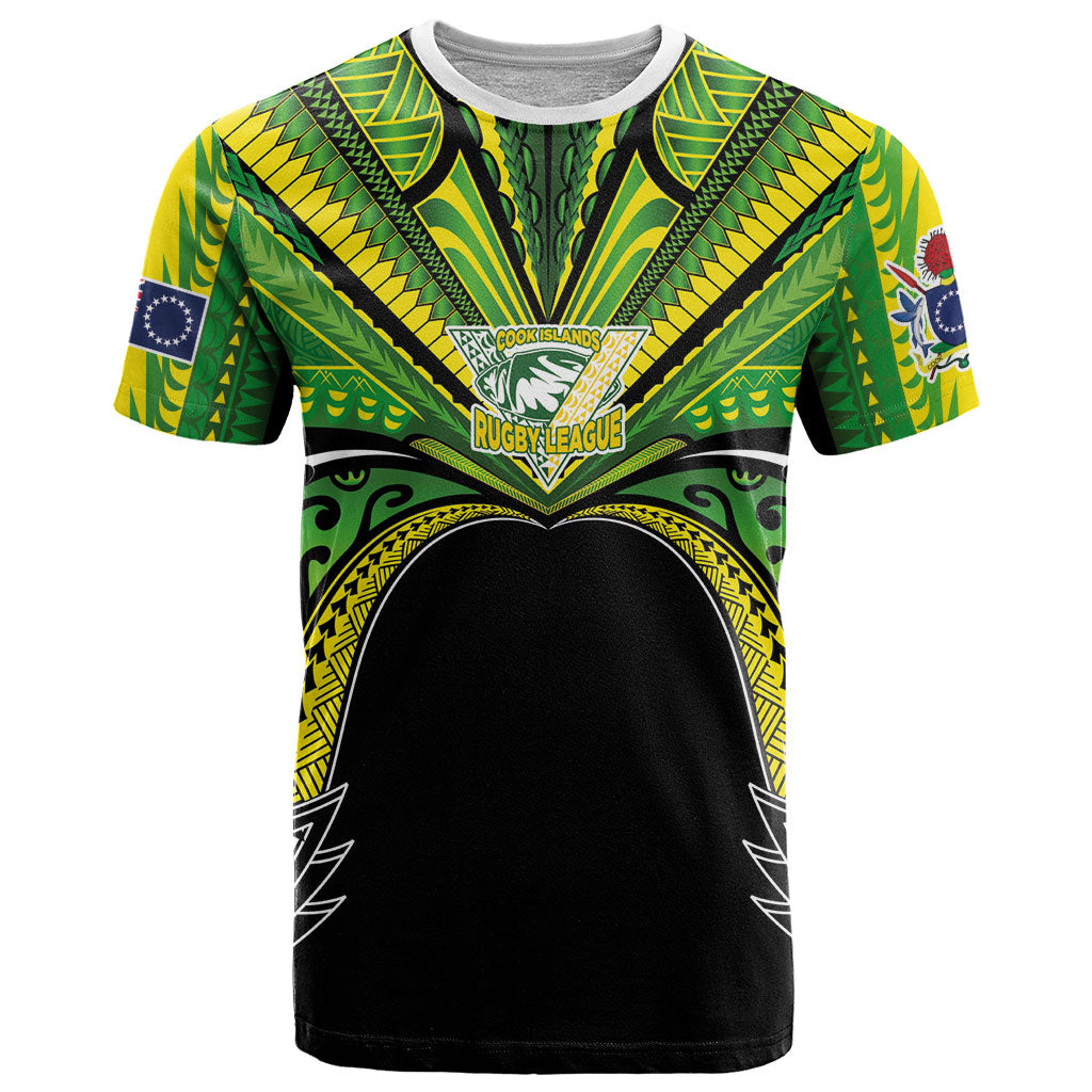 Cook Islands Rugby League Custom T Shirt Polynesian and Tatau Tribal Art - Black Color
