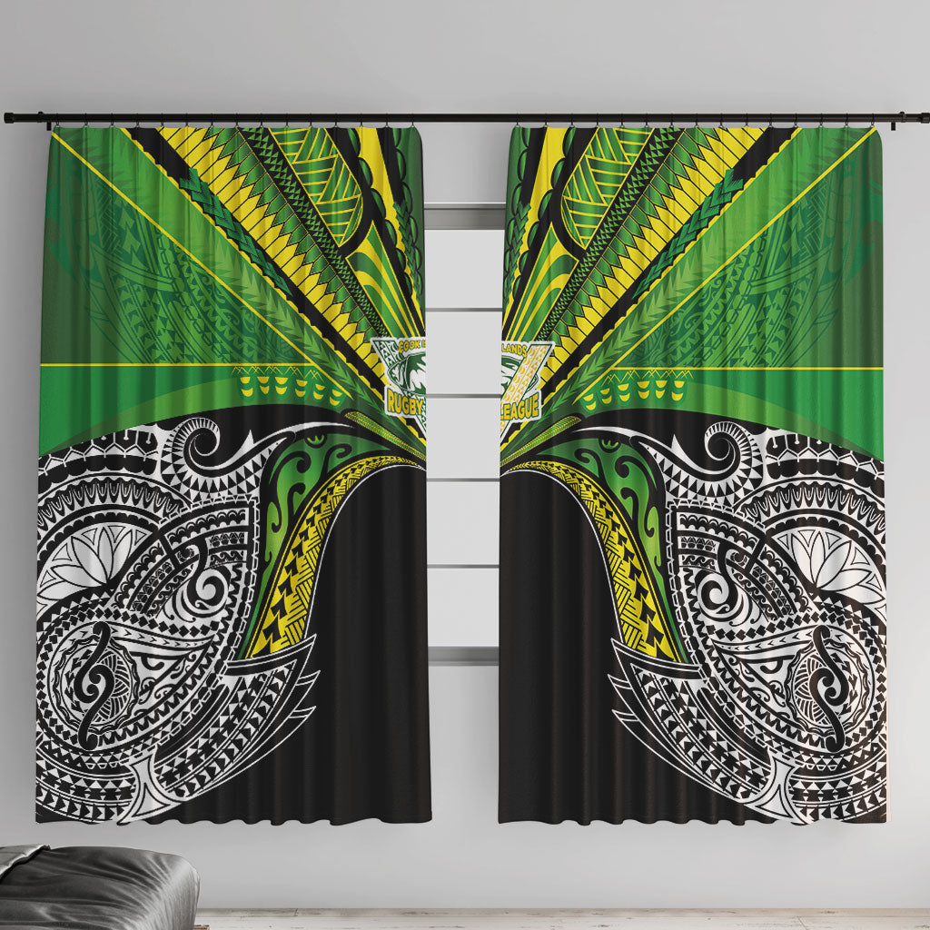 Cook Islands Rugby League Window Curtain Polynesian and Tatau Tribal Art - Black Color LT03 With Hooks Black - Polynesian Pride