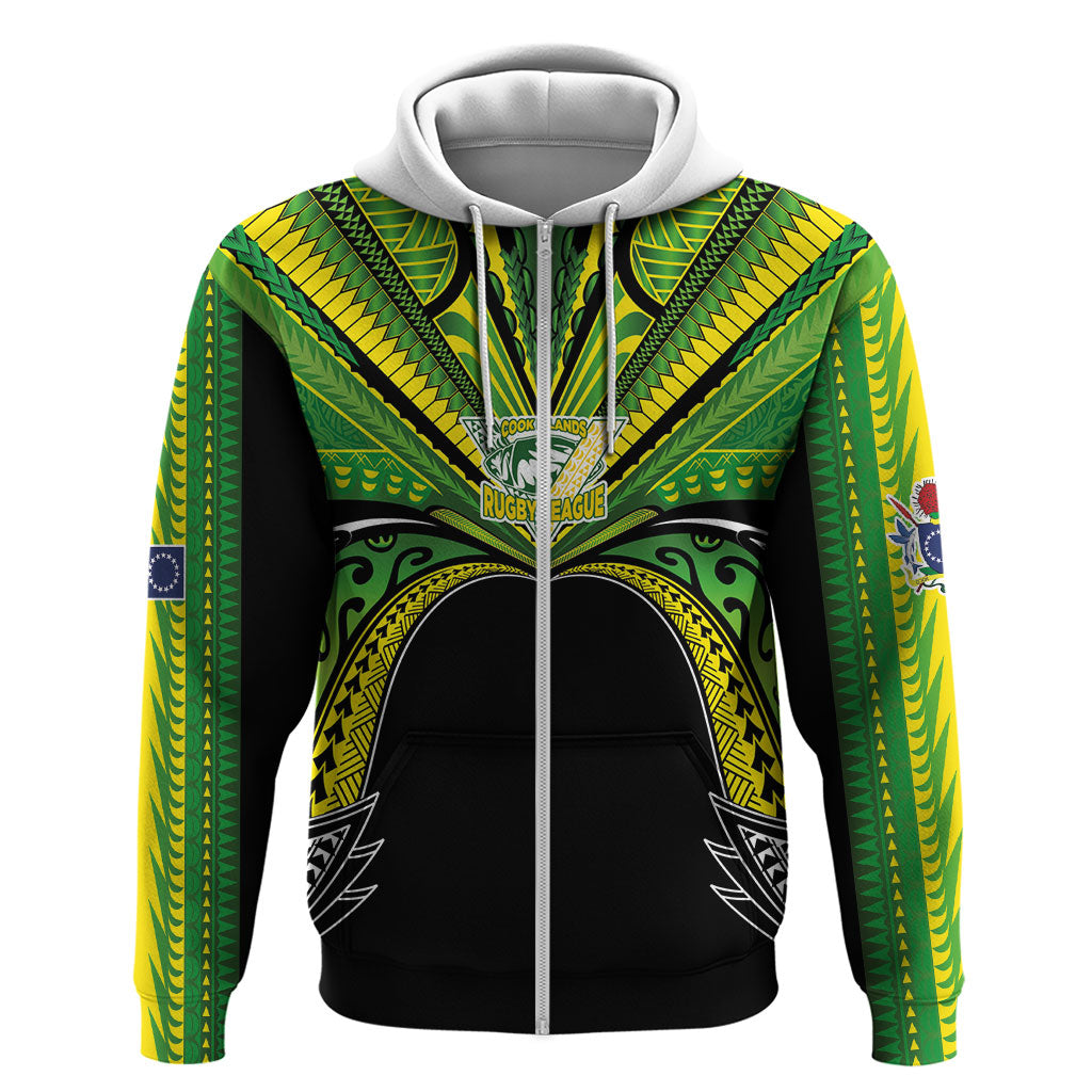 Cook Islands Rugby League Custom Zip Hoodie Polynesian and Tatau Tribal Art - Black Color