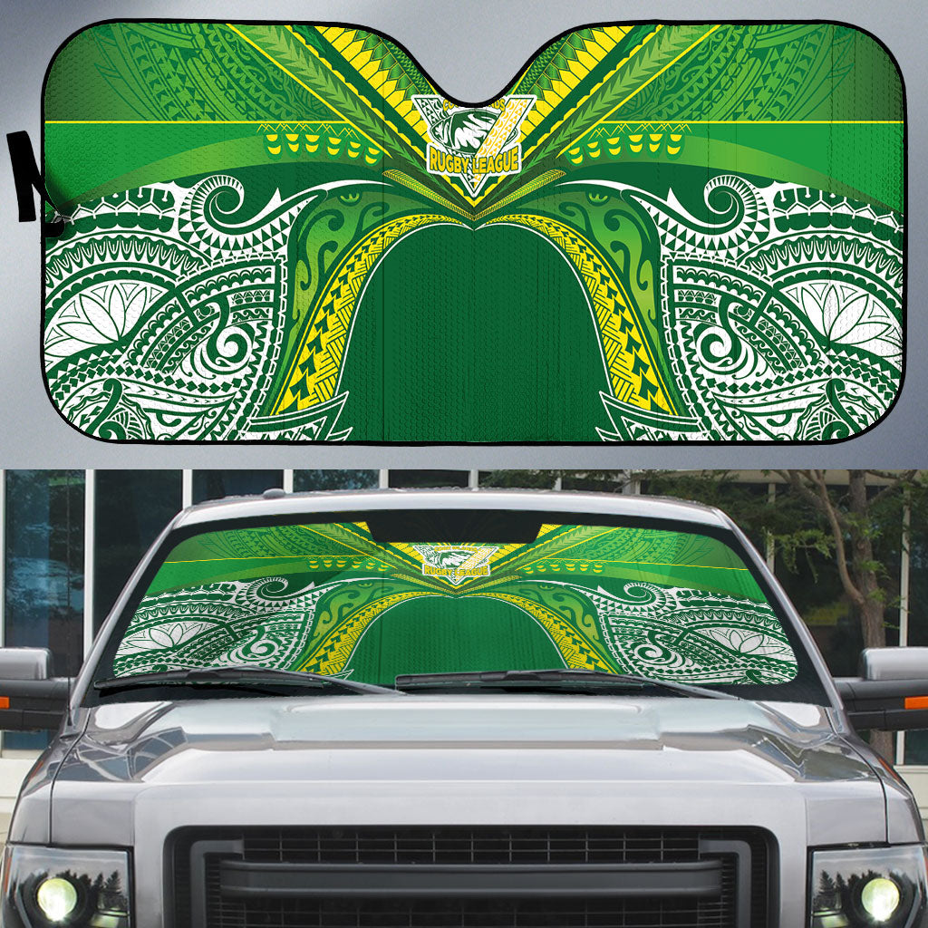 Cook Islands Rugby League Auto Sun Shade Polynesian and Tatau Tribal Art - Green Color LT03 Green - Polynesian Pride