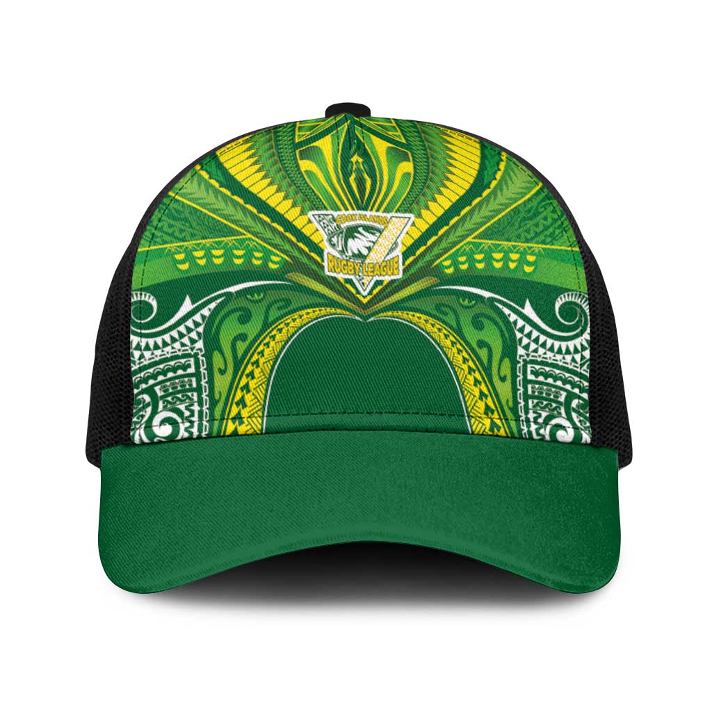 Cook Islands Rugby League Baseball Net Cap Polynesian and Tatau Tribal Art - Green Color