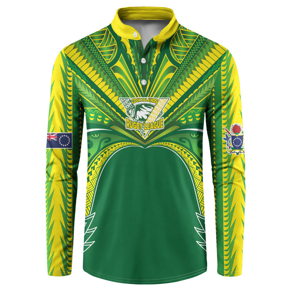Cook Islands Rugby League Custom Button Sweatshirt Polynesian and Tatau Tribal Art - Green Color LT03 Green - Polynesian Pride