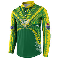Cook Islands Rugby League Custom Button Sweatshirt Polynesian and Tatau Tribal Art - Green Color LT03 - Polynesian Pride