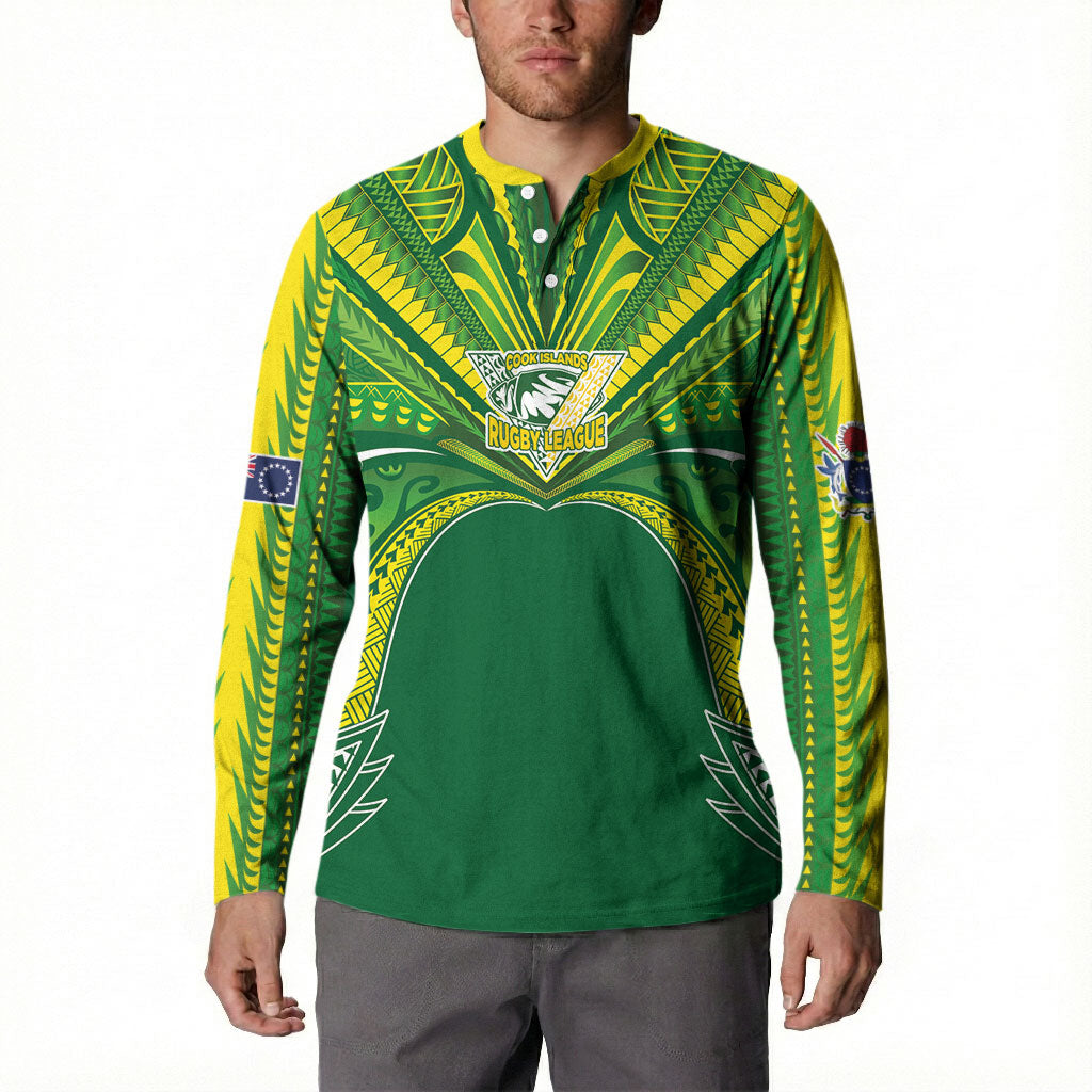 Cook Islands Rugby League Custom Button Sweatshirt Polynesian and Tatau Tribal Art - Green Color LT03 - Polynesian Pride