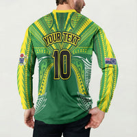 Cook Islands Rugby League Custom Button Sweatshirt Polynesian and Tatau Tribal Art - Green Color LT03 - Polynesian Pride