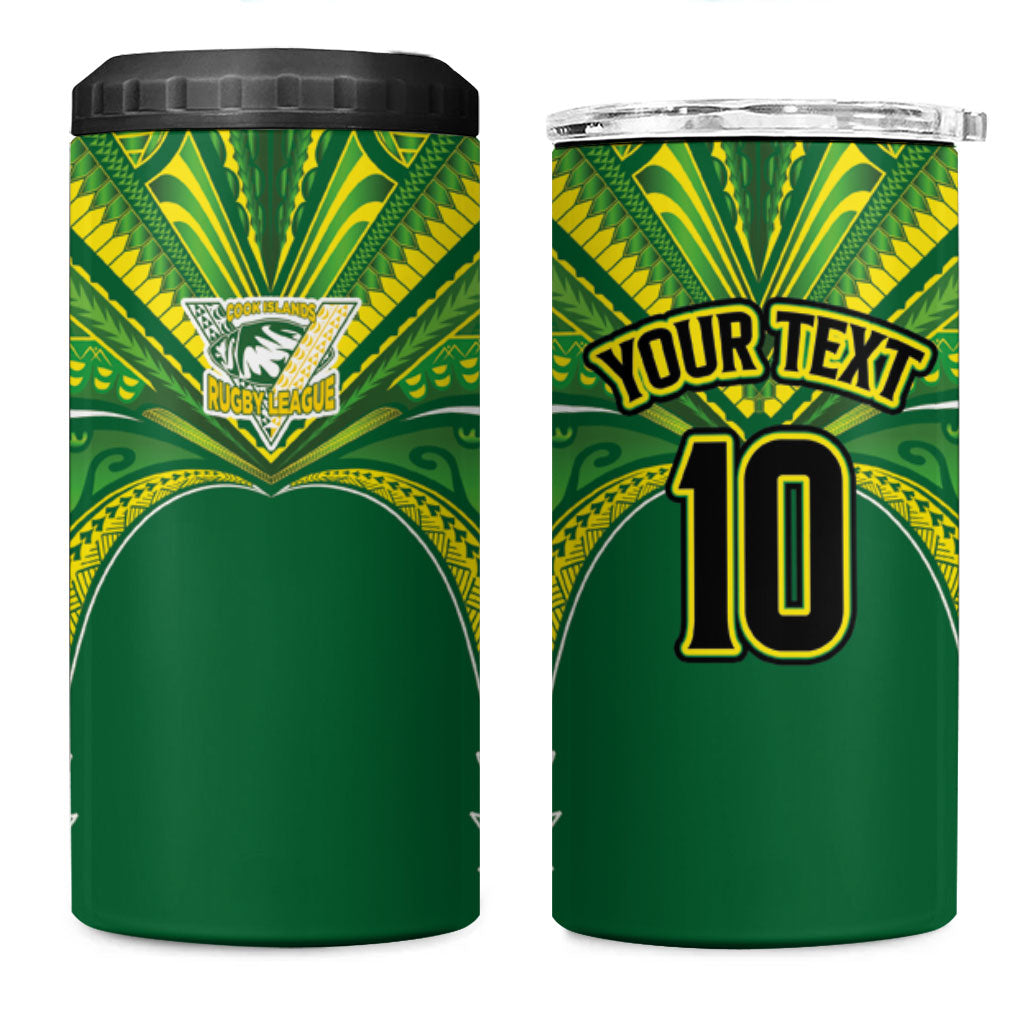Cook Islands Rugby League Custom 4 in 1 Can Cooler Tumbler Polynesian and Tatau Tribal Art - Green Color LT03 One Size: 16 oz Green - Polynesian Pride