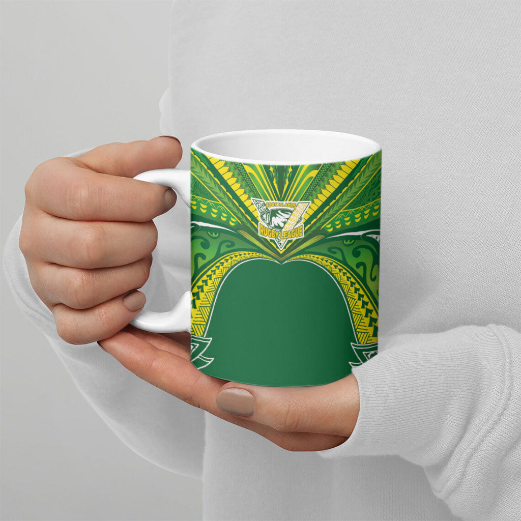 Cook Islands Rugby League Custom Ceramic Mug Polynesian and Tatau Tribal Art - Green Color LT03 - Polynesian Pride