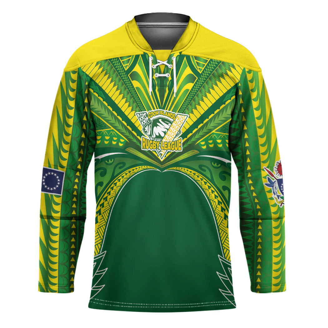 Cook Islands Rugby League Custom Hockey Jersey Polynesian and Tatau Tribal Art - Green Color LT03 Unisex Green - Polynesian Pride
