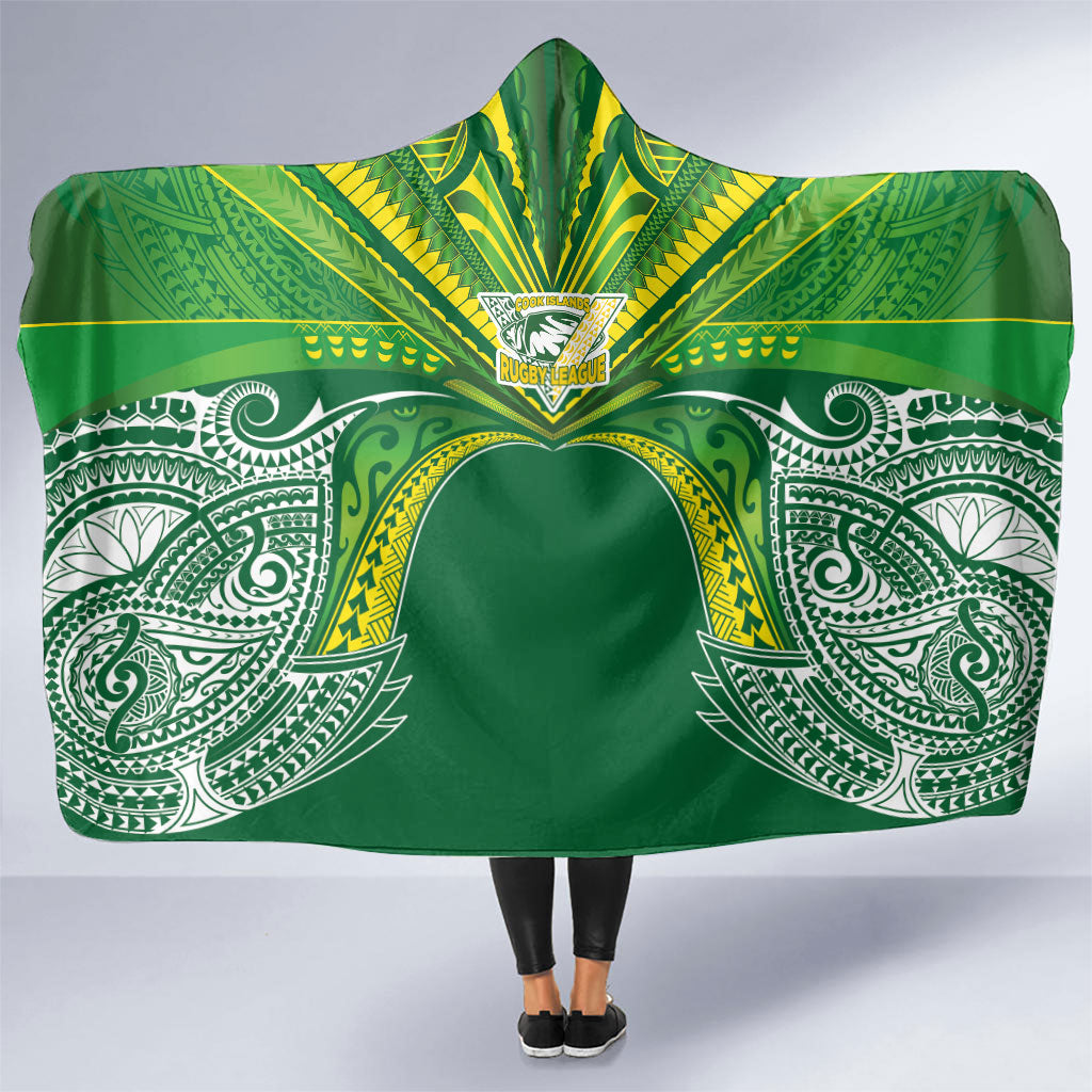 Cook Islands Rugby League Hooded Blanket Polynesian and Tatau Tribal Art - Green Color LT03 One Size Green - Polynesian Pride