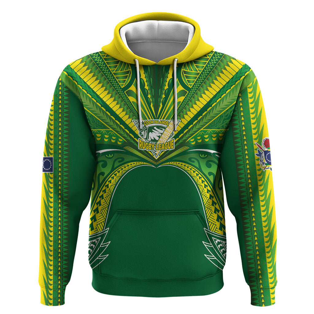 Cook Islands Rugby League Custom Hoodie Polynesian and Tatau Tribal Art - Green Color