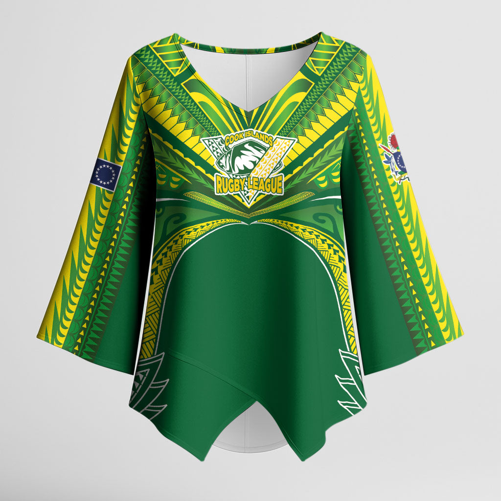 Cook Islands Rugby League Custom Kimono Sleeve Blouse Polynesian and Tatau Tribal Art - Green Color LT03 Female Green - Polynesian Pride