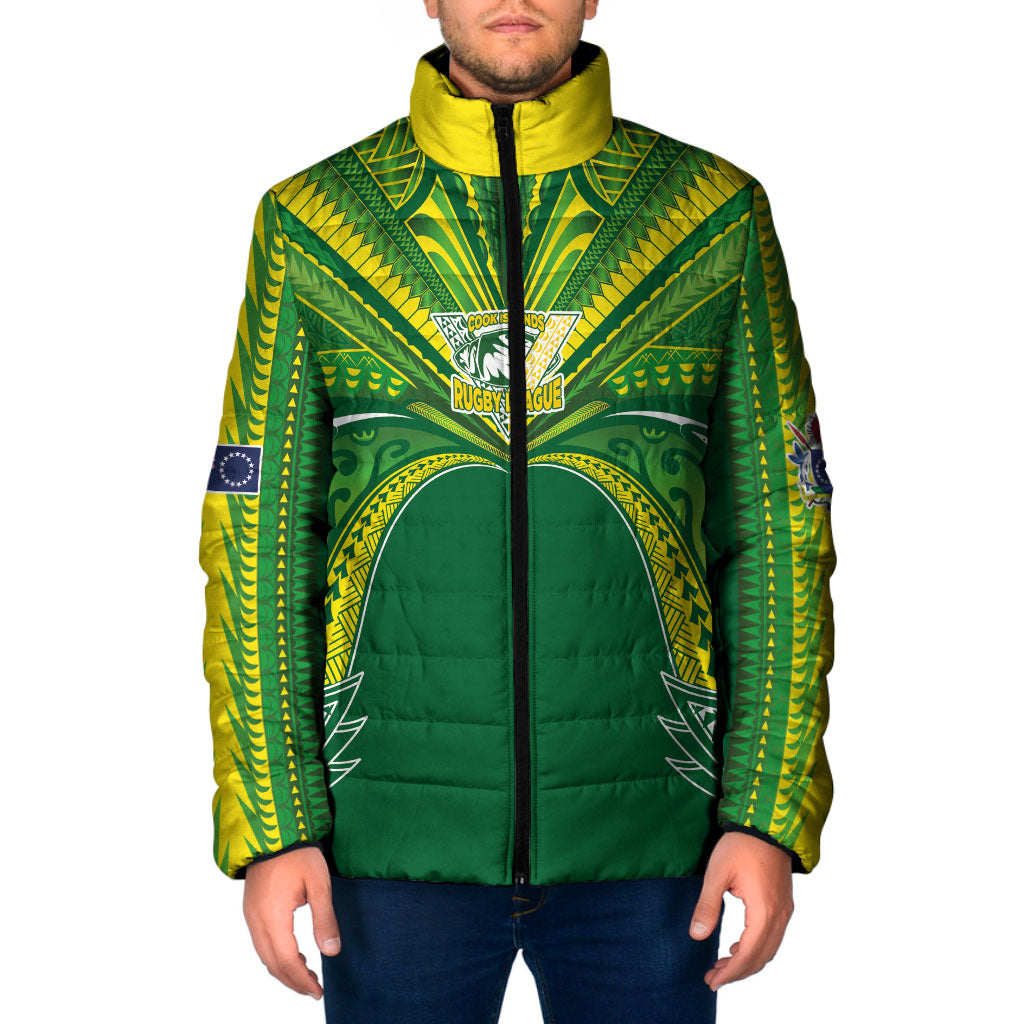 Cook Islands Rugby League Custom Padded Jacket Polynesian and Tatau Tribal Art - Green Color LT03 Men Green - Polynesian Pride