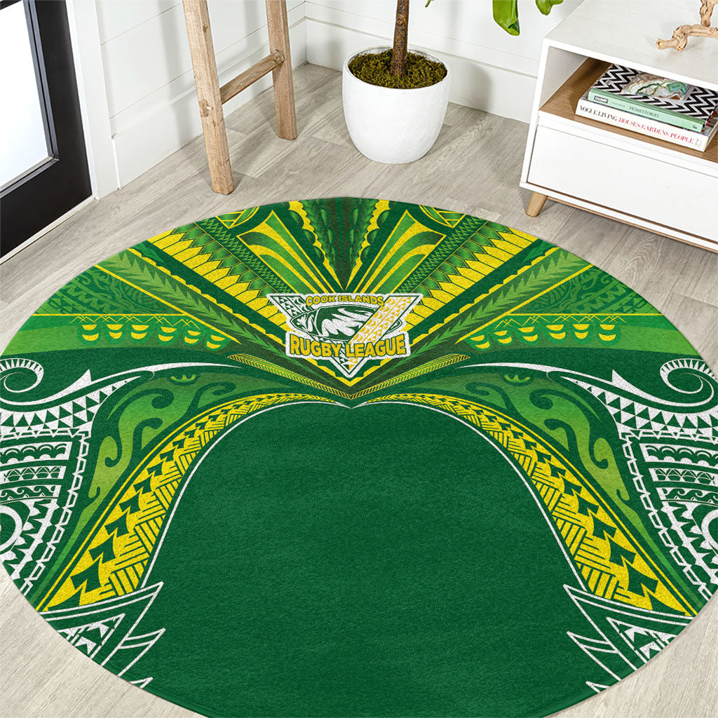 Cook Islands Rugby League Round Carpet Polynesian and Tatau Tribal Art - Green Color LT03 Green - Polynesian Pride