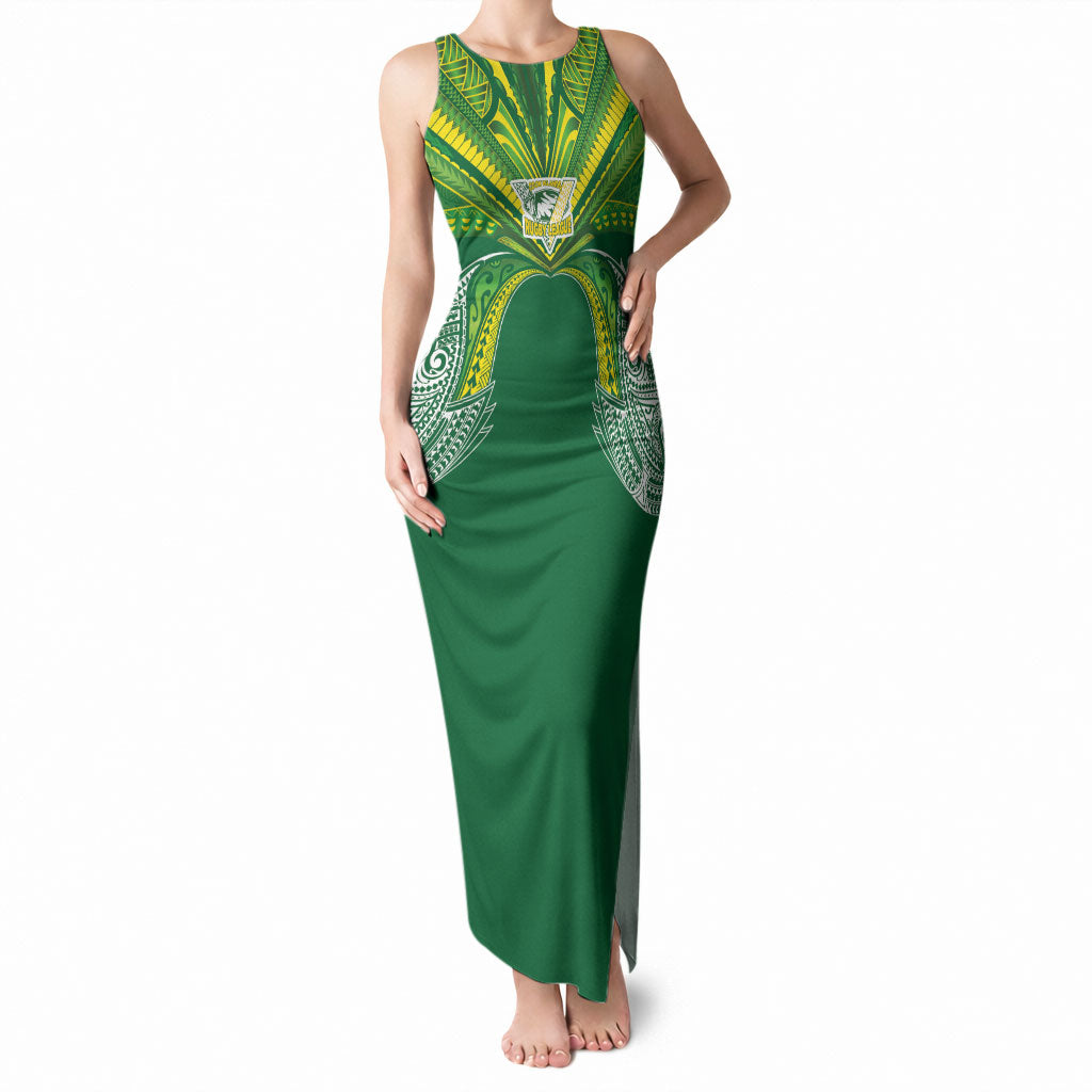 Cook Islands Rugby League Custom Tank Maxi Dress Polynesian and Tatau Tribal Art - Green Color LT03 Women Green - Polynesian Pride