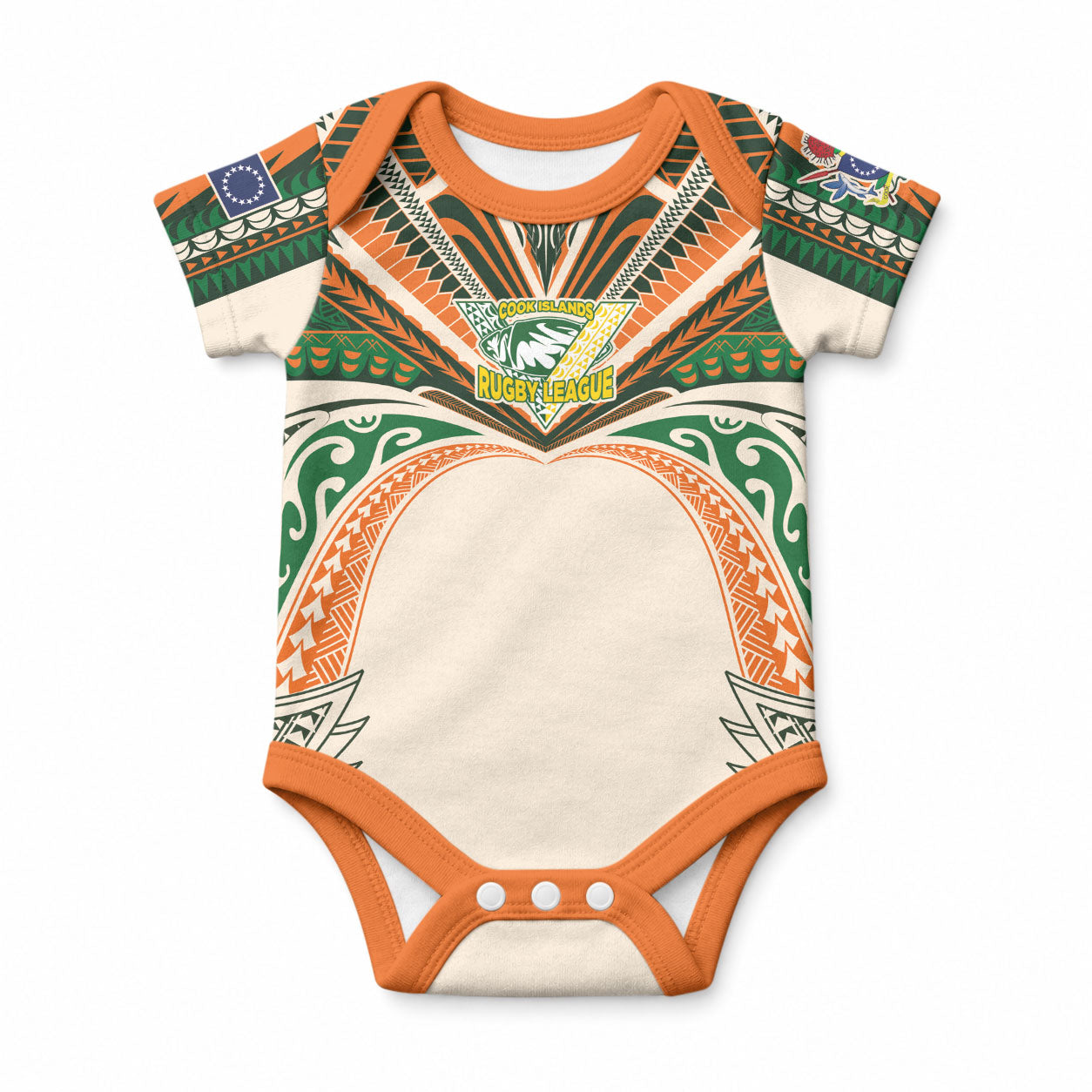 Cook Islands Rugby League Custom Baby Onesie Polynesian and Tatau Tribal Art - Retro Palette