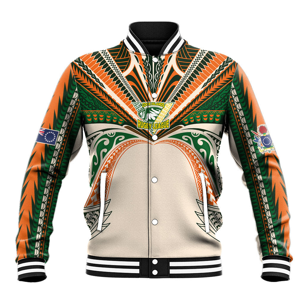 Cook Islands Rugby League Custom Baseball Jacket Polynesian and Tatau Tribal Art - Retro Palette LT03 Unisex Multicolor - Polynesian Pride